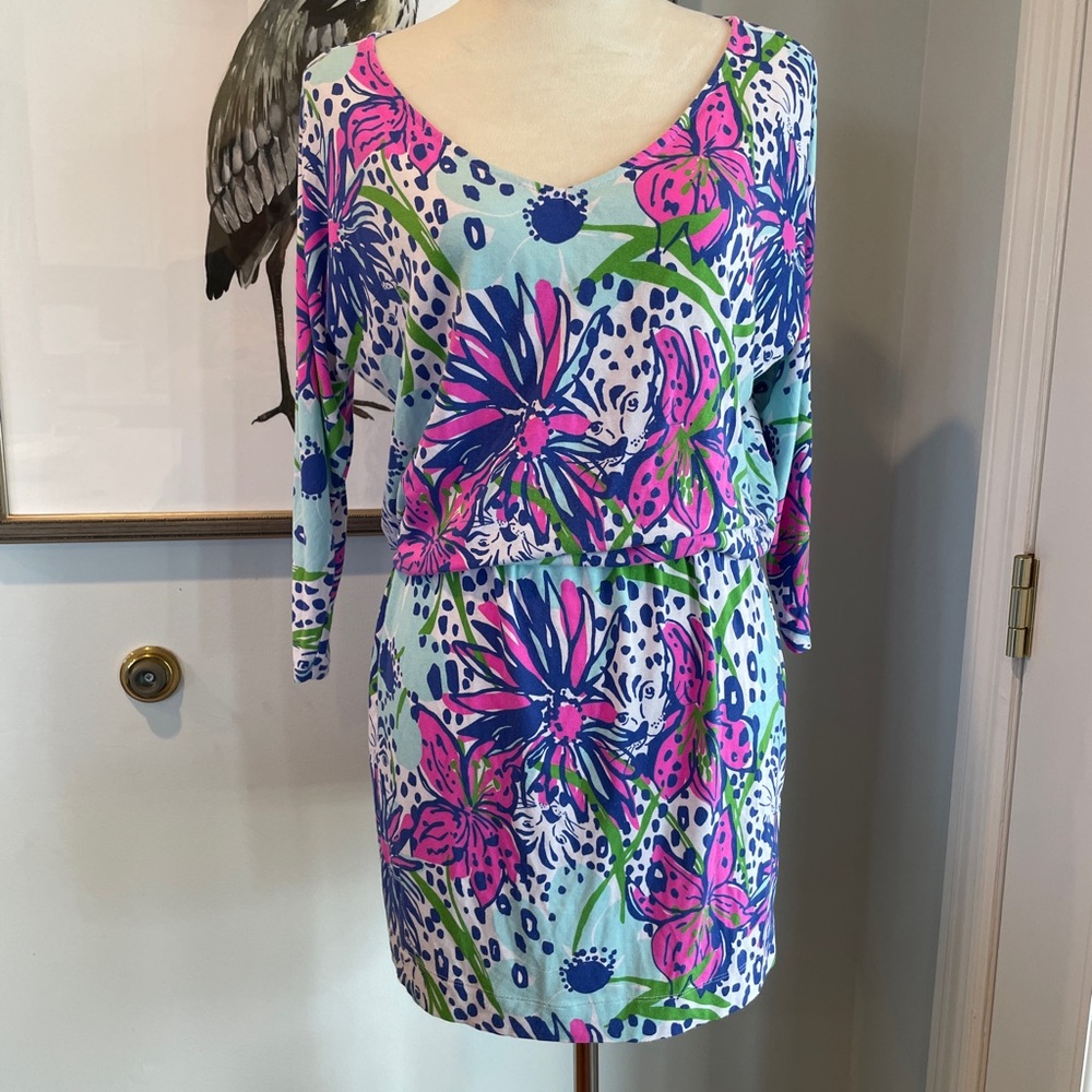 Lilly Pulitzer floral In the Garden Cara Dress Drop Waist Dolman Sleeve Size XS